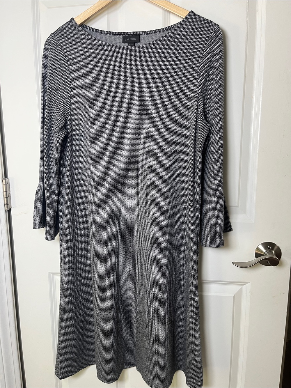J Jill medium petite dress mini  houndstooth stretch work statement sleeve